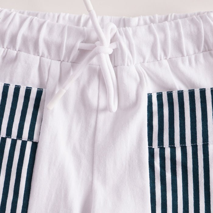 Infant Boys Coord Set in Teal with Soft Cotton Tshirt & Comfort Striped Shorts for Casual Wear