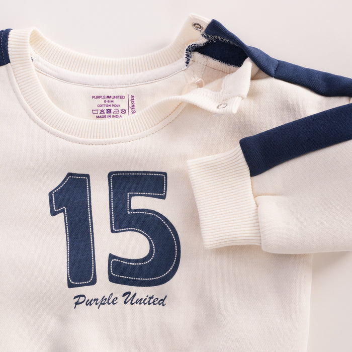 Infant Boys Coord Set in White Blue with Comfortable Fit, Soft Warm Sweatshirt & Jogger Pants