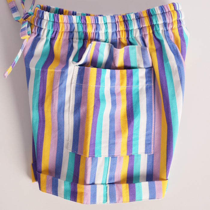 Infant Boys Coord Set in White Blue with Soft Comfort Shirt & Relaxed Fit Stripe Shorts