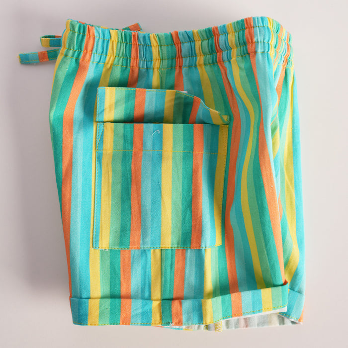 Infant Boys Coord Set in White Green with Soft Comfort Shirt & Relaxed Fit Stripe Shorts