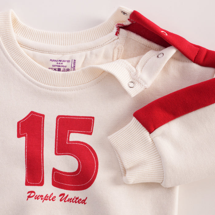 Infant Boys Coord Set in White Red with Comfortable Fit, Soft Warm Sweatshirt & Jogger Pants