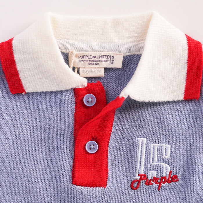 Infant Boys Sweater in Light Blue with Polo Collar, Striped Cuffs & Warm Comfort