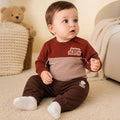 Infant Coord Set in Brown Striped Panel with Warm Comfort Sweatshirt & Elasticated Pants