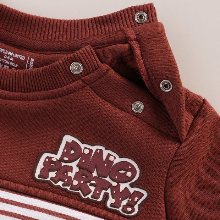 Infant Coord Set in Brown Striped Panel with Warm Comfort Sweatshirt & Elasticated Pants