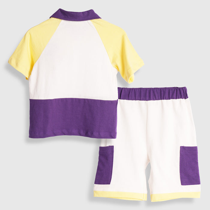Infant Coord Set in Dual Colour with Regular Fit, Soft Polo Tshirt & Elastic Comfort Shorts
