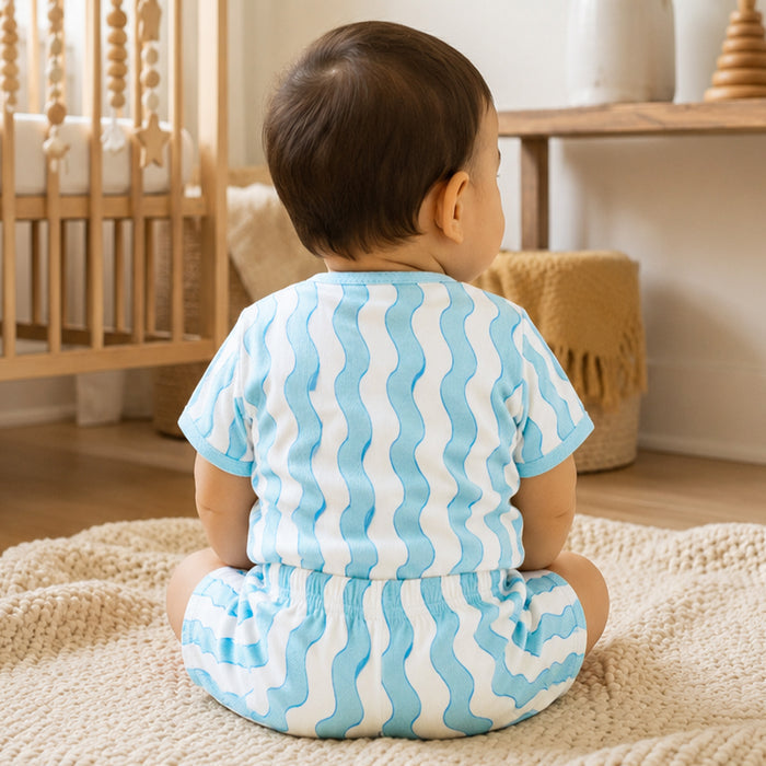 Infant Coord Set in Light Blue Cotton with Regular Fit, Soft Fabric Tshirt & Elastic Shorts