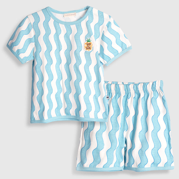 Infant Coord Set in Light Blue Cotton with Regular Fit, Soft Fabric Tshirt & Elastic Shorts