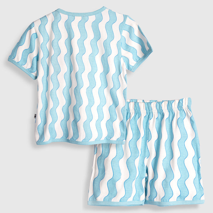 Infant Coord Set in Light Blue Cotton with Regular Fit, Soft Fabric Tshirt & Elastic Shorts