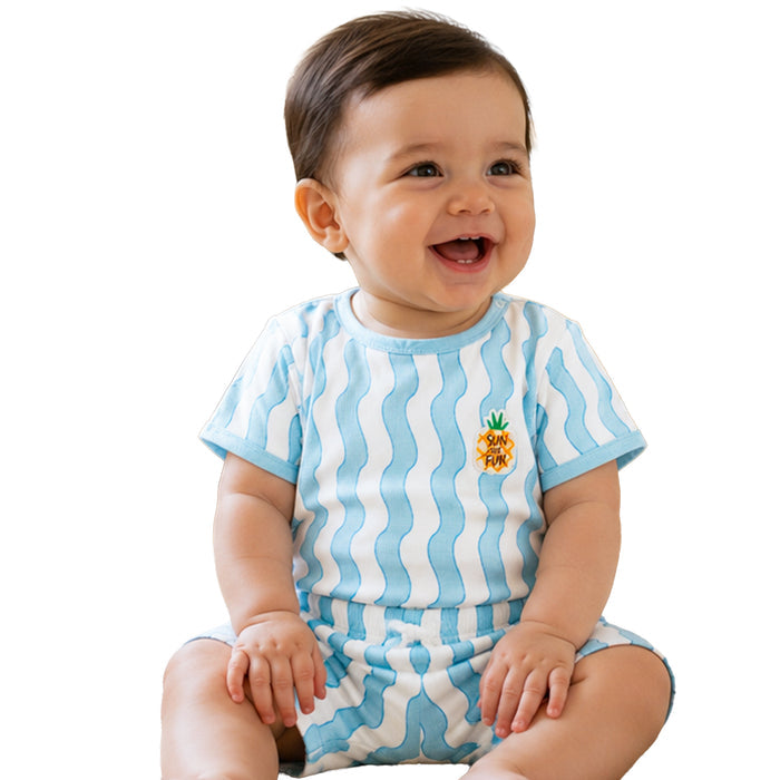 Infant Coord Set in Light Blue Cotton with Regular Fit, Soft Fabric Tshirt & Elastic Shorts