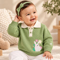 Infant Girl Sweater in Light Green with Comfort Fit, Bunny Appliqué Detail & Warm Soft Fabric
