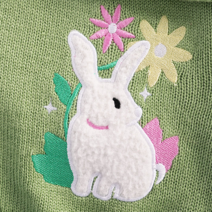Infant Girl Sweater in Light Green with Comfort Fit, Bunny Appliqué Detail & Warm Soft Fabric