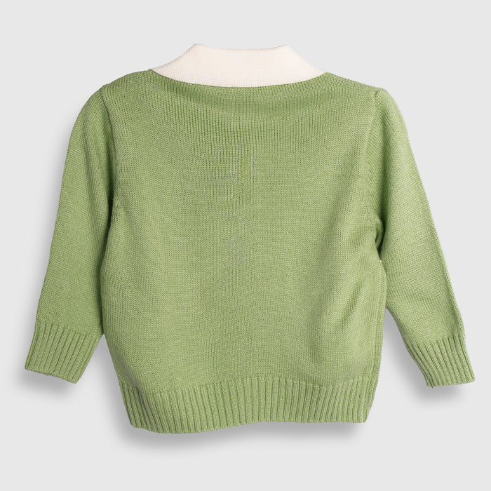 Infant Girl Sweater in Light Green with Comfort Fit, Bunny Appliqué Detail & Warm Soft Fabric