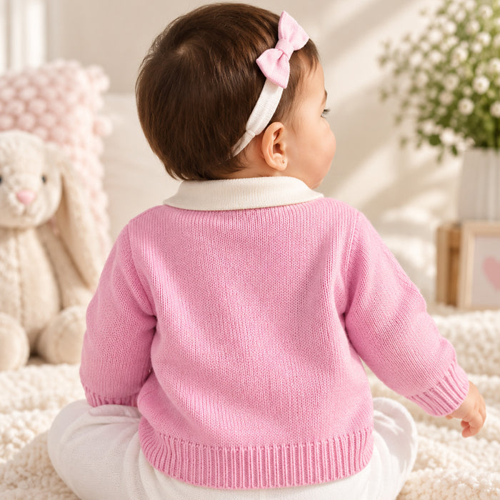 Infant Girl Sweater in Light Pink with Comfort Fit, Bunny Appliqué Detail & Warm Soft Fabric