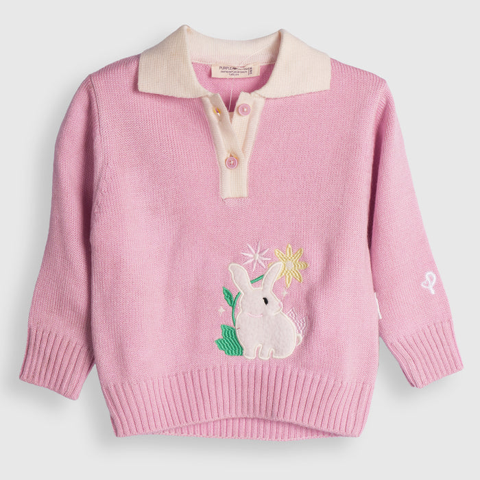 Infant Girl Sweater in Light Pink with Comfort Fit, Bunny Appliqué Detail & Warm Soft Fabric