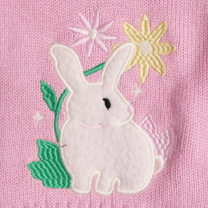Infant Girl Sweater in Light Pink with Comfort Fit, Bunny Appliqué Detail & Warm Soft Fabric