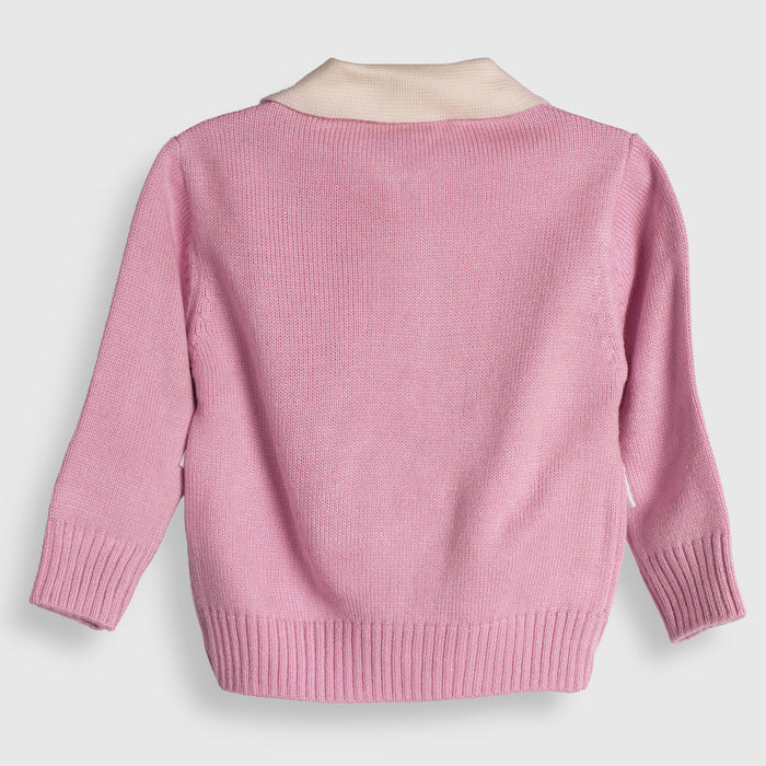 Infant Girl Sweater in Light Pink with Comfort Fit, Bunny Appliqué Detail & Warm Soft Fabric