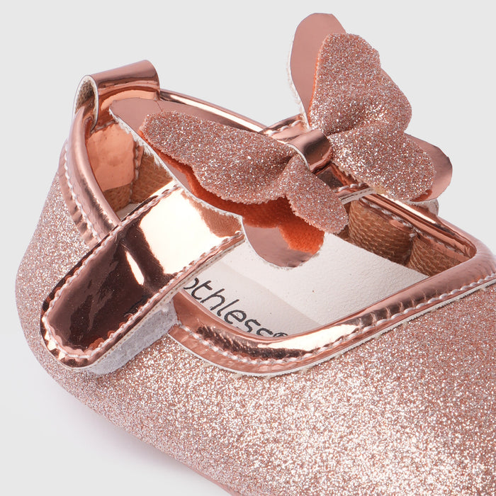 Infant Girls Booties in Rose Gold with Comfort Fit, Secure Strap, Soft Sole & Glitter Finish