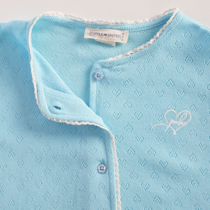 Infant Girls Coord Set in Light Blue with Textured Comfort Fabric Top & Cotton Checked Skirt