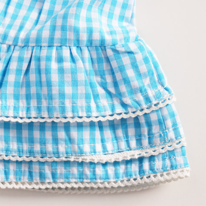 Infant Girls Coord Set in Light Blue with Textured Comfort Fabric Top & Cotton Checked Skirt