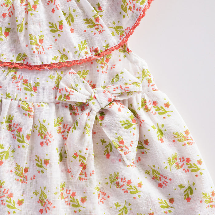 Infant Girls Coord Set in Off White with Ruffle Collar, Soft Fabric & Relaxed Bloomers