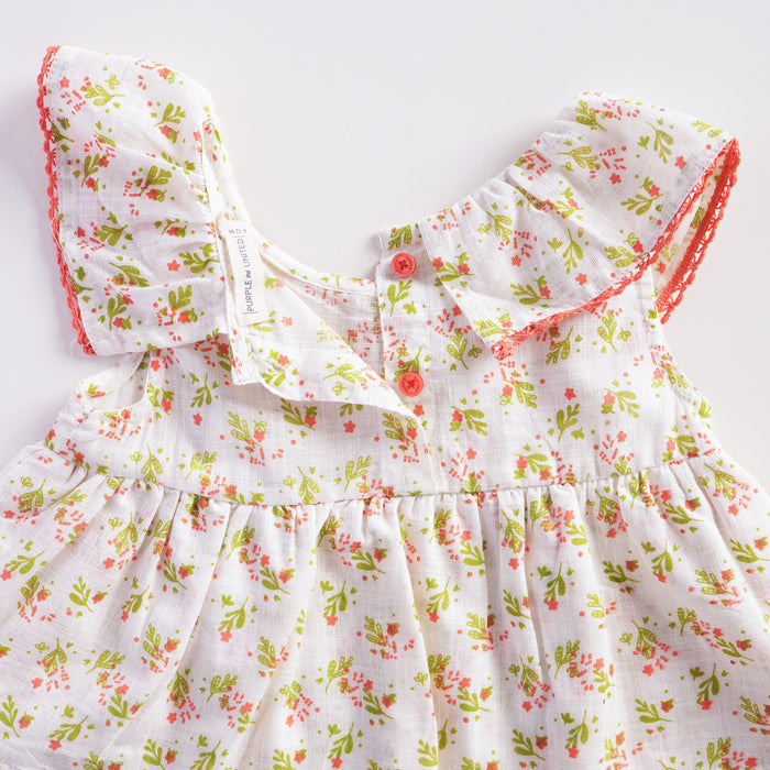 Infant Girls Coord Set in Off White with Ruffle Collar, Soft Fabric & Relaxed Bloomers