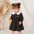 Infant Girls Corduroy Dress in Olive with Frill Collar & Snap Buttons, Perfect Comfort Wear