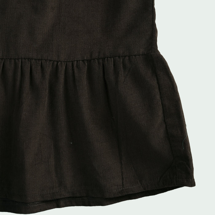 Infant Girls Corduroy Dress in Olive with Frill Collar & Snap Buttons, Perfect Comfort Wear
