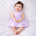 Infant Girls Dress in Lavender Striped with Bow Detail, Sleeveless & Cotton Fabric for Summers
