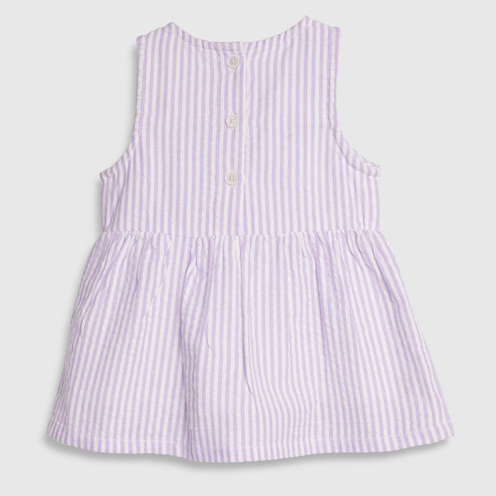 Infant Girls Dress in Lavender Striped with Bow Detail, Sleeveless & Cotton Fabric for Summers