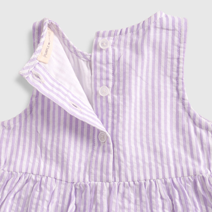 Infant Girls Dress in Lavender Striped with Bow Detail, Sleeveless & Cotton Fabric for Summers