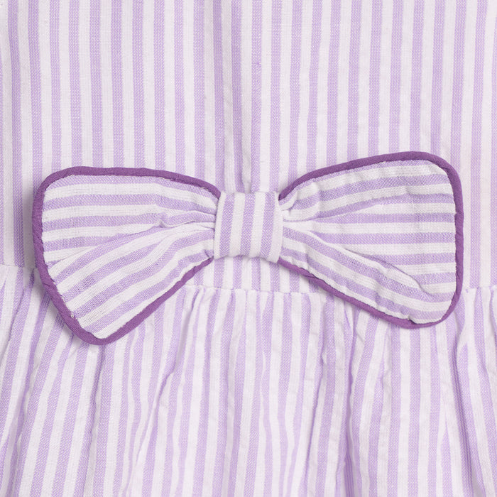 Infant Girls Dress in Lavender Striped with Bow Detail, Sleeveless & Cotton Fabric for Summers