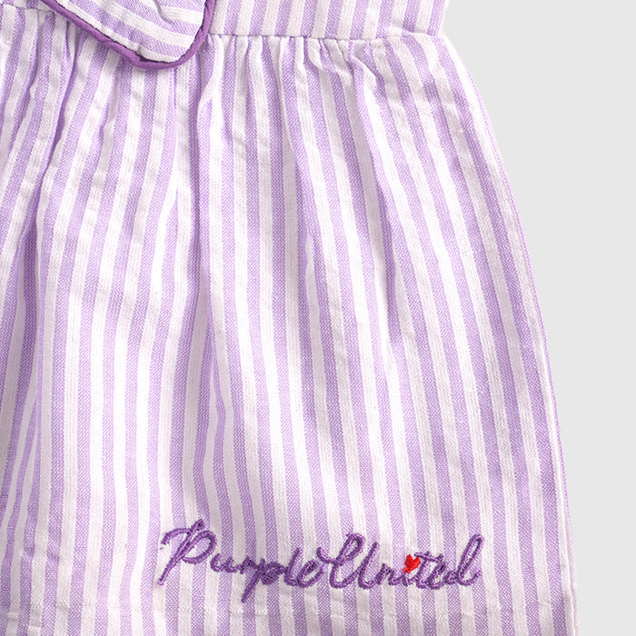 Infant Girls Dress in Lavender Striped with Bow Detail, Sleeveless & Cotton Fabric for Summers
