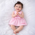 Infant Girls Dress in Pink Striped with Bow Detail, Sleeveless & Cotton Fabric for Summers