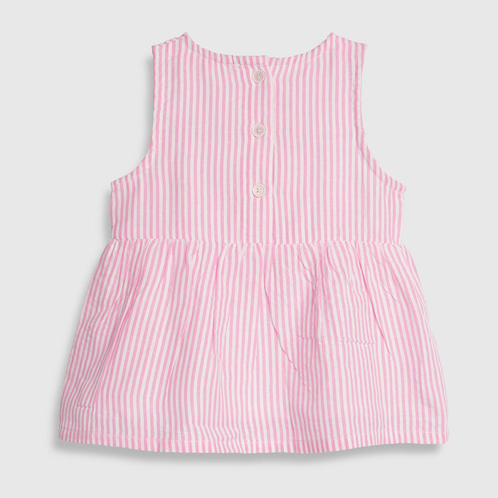 Infant Girls Dress in Pink Striped with Bow Detail, Sleeveless & Cotton Fabric for Summers