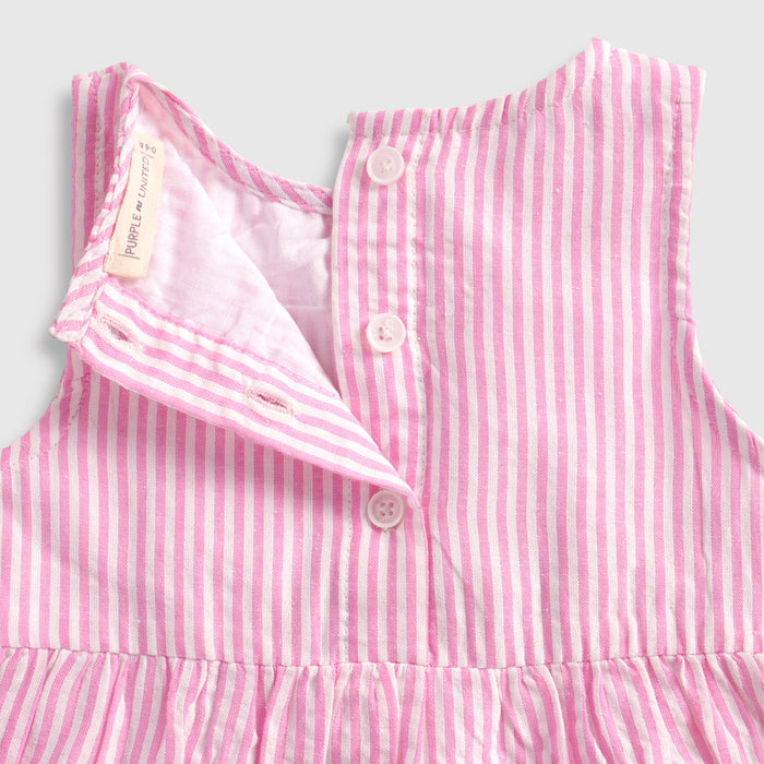Infant Girls Dress in Pink Striped with Bow Detail, Sleeveless & Cotton Fabric for Summers