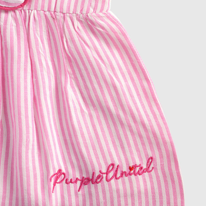 Infant Girls Dress in Pink Striped with Bow Detail, Sleeveless & Cotton Fabric for Summers