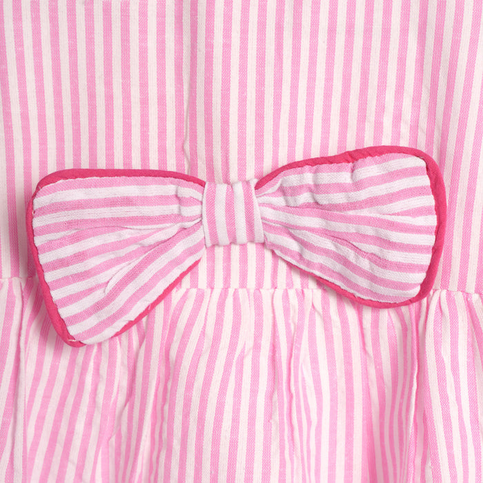 Infant Girls Dress in Pink Striped with Bow Detail, Sleeveless & Cotton Fabric for Summers