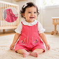 Infant Girls Dungaree in Pink White with Embroidered Pockets and Textured Cotton Comfort Shirt