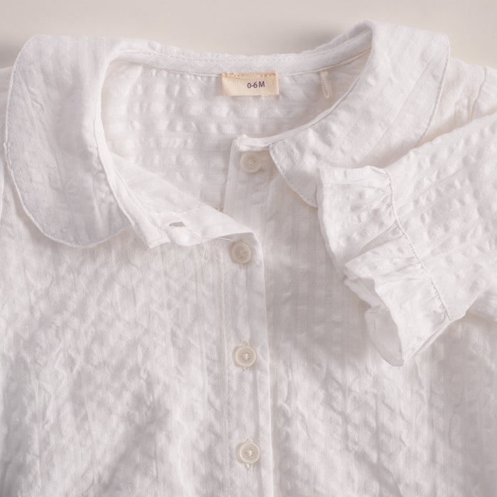 Infant Girls Dungaree in Pink White with Embroidered Pockets and Textured Cotton Comfort Shirt