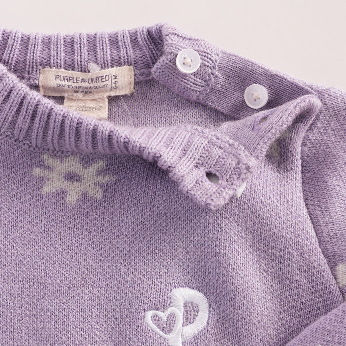 Infant Girls Sweater in Lavender with Floral Pattern, Full Sleeves & Ribbed Finish