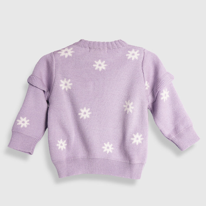 Infant Girls Sweater in Lavender with Floral Pattern, Full Sleeves & Ribbed Finish