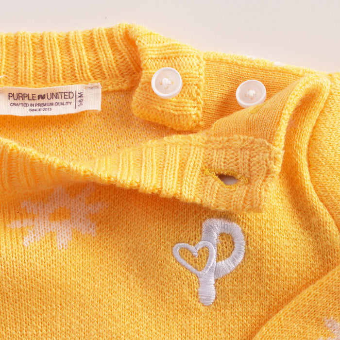 Infant Girls Sweater in Light Yellow with Floral Pattern, Full Sleeves & Ribbed Finish