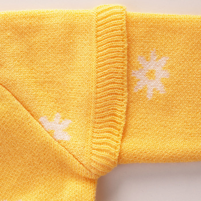 Infant Girls Sweater in Light Yellow with Floral Pattern, Full Sleeves & Ribbed Finish