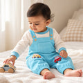 Infant Unisex Dungaree Set in Light Blue with Full Sleeves Tshirt, Warm Fabric & Comfort Fit