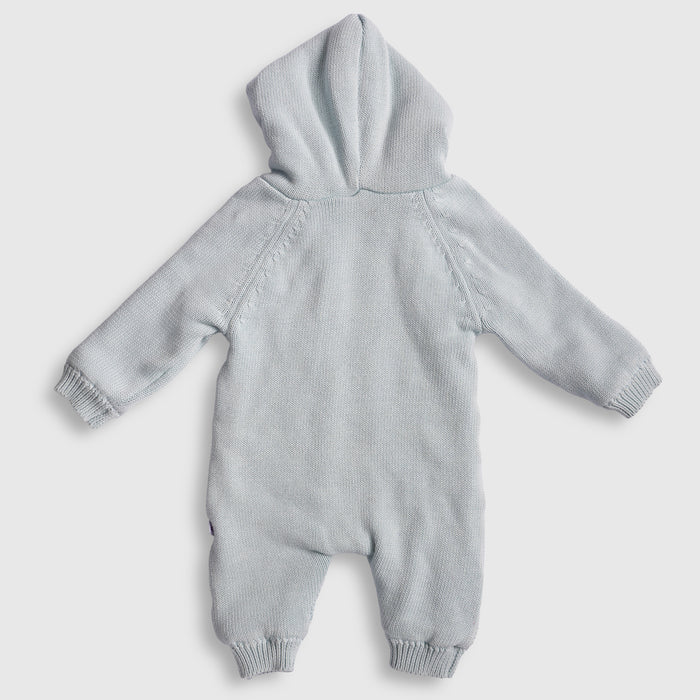 Infant Unisex Romper in Light Blue with Soft Knit Fabric, Comfortable Fit & Warm Fleece Hood