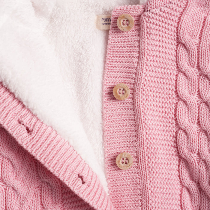Infant Unisex Romper in Light Pink with Soft Knit Fabric, Comfortable Fit & Warm Fleece Hood