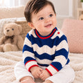 Infant Unisex Sweater in Blue White with Soft Knit Fabric, Regular Comfort Fit & Wavy Pattern