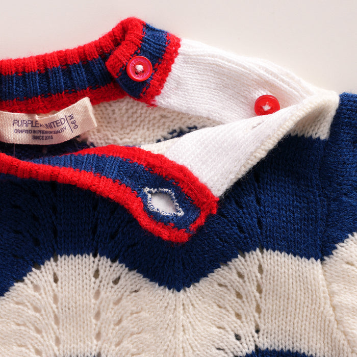 Infant Unisex Sweater in Blue White with Soft Knit Fabric, Regular Comfort Fit & Wavy Pattern