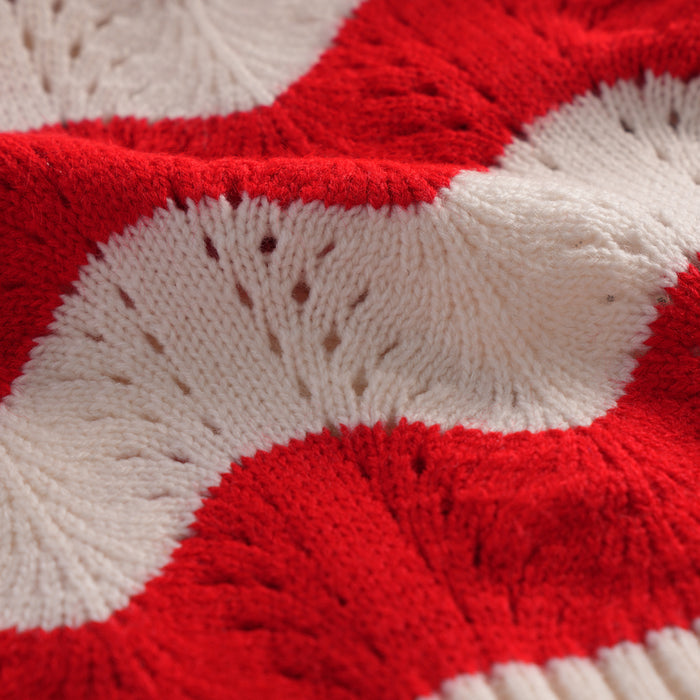 Infant Unisex Sweater in Red White with Soft Knit Fabric, Regular Comfort Fit & Wavy Pattern
