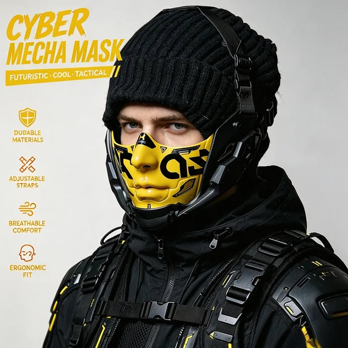 JAUPTO Cyberpunk Style Half Face Mecha Mask Comfort Breathable Design Halloween Cosplay Tactical Mask